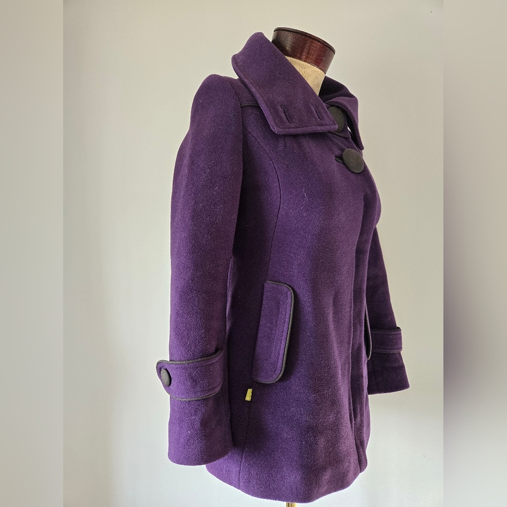 SOIA & KYO Purple Wool Blend thigh length Coat with Oversized buttons . Size XS - Picture 6 of 16